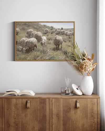 InSimSea Framed Canvas Wall Art Vintage Decor, Sheep on the Dunes Pictures Farmhouse Decor, Large Wall Art Living Room Bathroom Bedroom Office Decorations, 16"x24" - Image 3