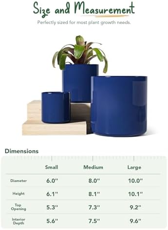 LE TAUCI 10+8+6 Inch Ceramic Pots for Plants, Indoor Planters with Drainage Hole and Plug, Modern Cylinder Flower Pots Set of 3 for Office and Living Room, Glossy, Midnight Blue - Image 6