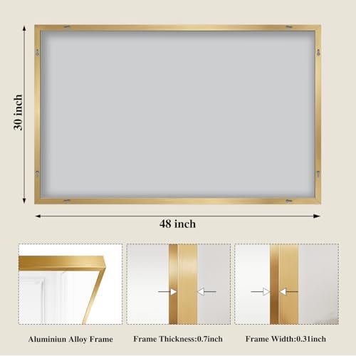 Koonmi Gold Mirrors for Wall, 30x48 Inch Bathroom Mirror, Rectangular Wall Mirror for Living Room Bedroom Bathroom, Hangs Horizontally or Vertically - Image 2