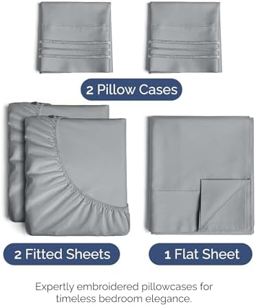 Split King Size 5 Piece Sheet Set - Comfy Breathable & Cooling - Steel Blue - Image 2