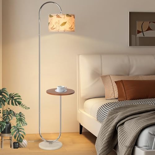 Hsyile Arc Floor Lamp with Hanging Drum Shade for Living Room-Marble Base Modern Tall Stand Up Light with Table, Contemporary Over The Couch Chrome Lamp Standing Lamps - Image 3