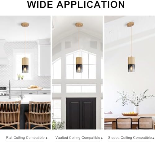 2-Pack Gold Pendant Light Fixtures, Adjustable Modern Black Pendant Lights for Kitchen Island, Industrial Glass Pendant Lights for Dining Table Hallway Bedroom Living Room - Image 5