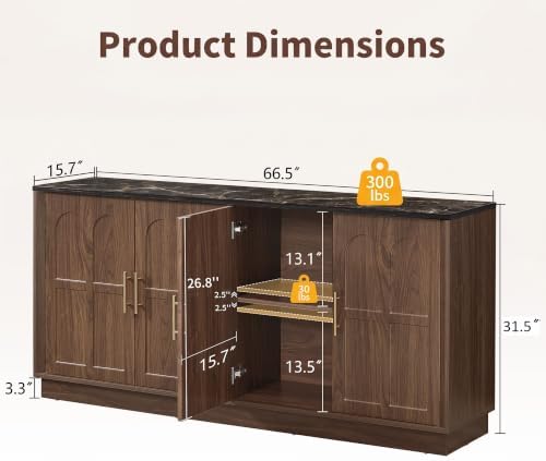66.5" Sideboard Buffet Cabinet with Storage, Modern Credenza - Image 3