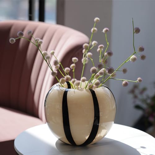 Black And White Striped Glass Vase Modern Decor Ceramic Vase For Flowers With Stripes - Aesthetic Room Decor For Living Room Shelf, Entryway Table - Image 3