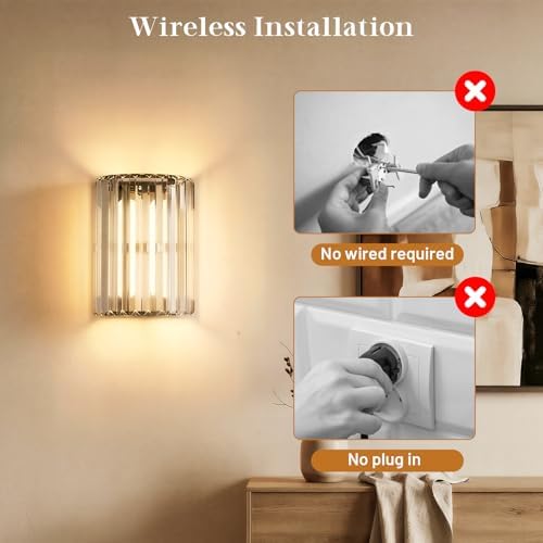 Black Battery Operated Wall Sconces Set of Two, Crystal Wireless Wall Light with Remote, Rechargeable Cordless Wall Lamp 12 RGB and 3 CCT Dimmable Decor for Bedroom Living Room Hallway - Image 7