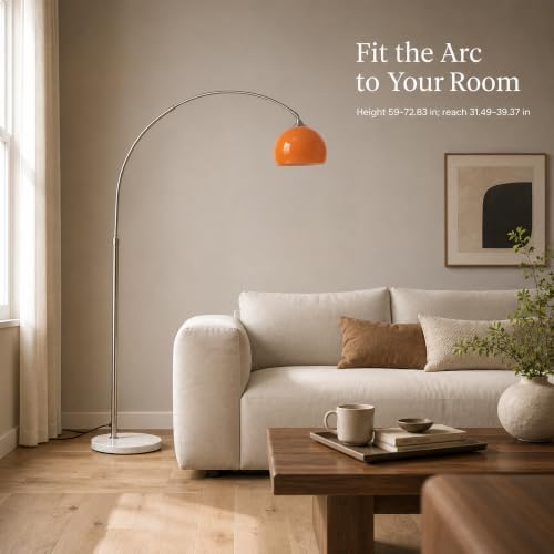 72in Mid Century Modern Orange Arc Floor Lamp with White Marble Base - Image 4