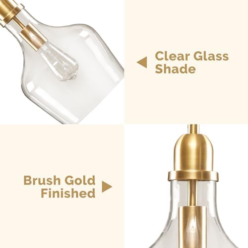 Ink+Ivy Auburn Pendant Kitchen Lighting for Dining Room, Industrial Lights, Hand-Blown Glass Bell Shaped Pendant Light for Kitchen Island, Foyer, Bedroom, 13" Dia x 95.5" H, Gold/Clear - Image 4