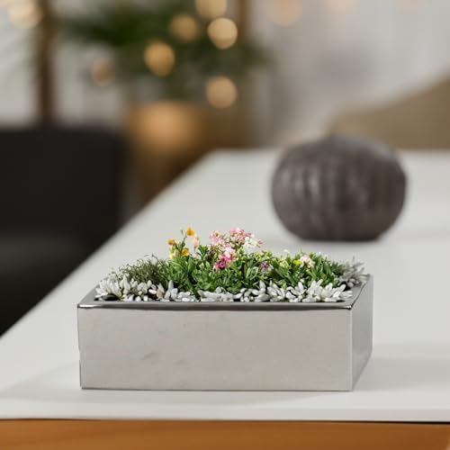 WGVI Long Rectangle Ceramic Planter Vase in Silver 12" x 4" x 4"H, Block Rectangular Terrarium Box Pot, Flower Arrangement, Table top Centerpiece, Home Decor Organization Storage Container, 1 Pc. - Image 7