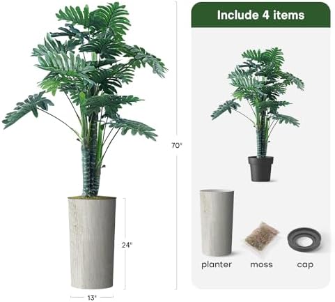 Artificial Tree in Modern Swirl Pattern Planter, Fake Philodendron Tree Silk Tree for Indoor and Outdoor Home Decoration - 70" Overall Tall (Plant Pot Plus Tree) - Image 3