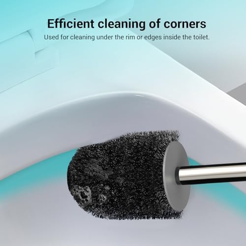 Toilet Brush and Holder Set, 2 Pack with Stainless Steel Handle Toilet Bowl Brush, Compact Toilet Scrubber Brush for Deep Cleaning Bathroom Restroom, Easy to Assemble-Grey - Image 4