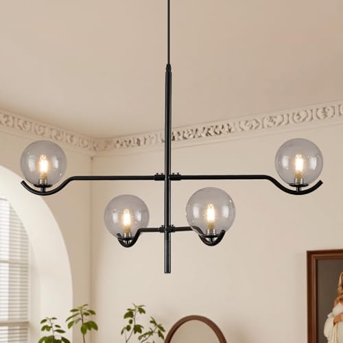 CATINER Modern 31" 4-Light Black Sputnik Chandelier with Smoke Glass Globe by CATINER