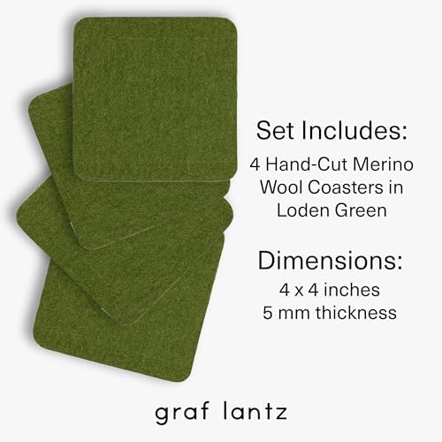 Graf Lantz - Bierfilzl Merino Wool Square Coasters Set of 4 - Loden Green (4"x4"x5mm) - Absorbs 30% Weight, Natural German Wool - Heat Resistant, Sustainable, Reusable - Home Decor, Coffee Table Decor - Image 4
