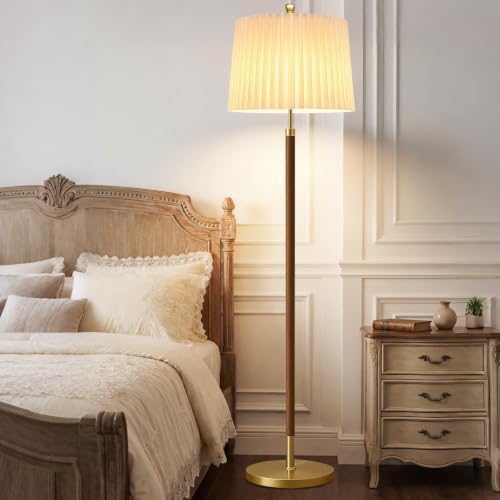 AHDWDW Gold Floor Lamp for Living Room,Mid-Century Modern Floor Lamps with Remote,Farmhouse Boho Floor Light with Dual Fabric Shade,Dimmable Standing Tall Lamp for Bedroom Corner Reading Office - Image 5