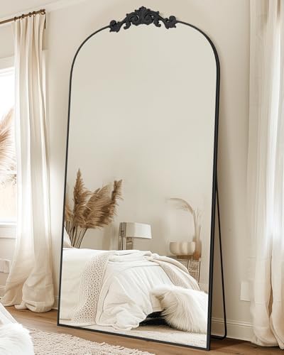 Vintage Full Length Mirror,78"x38" Arched Antique Floor Mirror with Carved Metal Frame,Large Standing Wall Mounted or Leaning Mirror for Bedroom Living Room Entryway,Black - Image 3