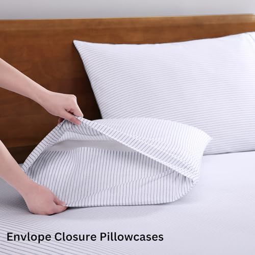 LANE LINEN Twin Sheet Set 100% Organic Cotton Cooling Soft - Ticking Stripe - Image 5