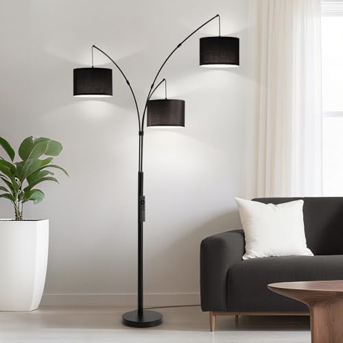 Floor lamp with Remote, 3 Light Arc Floor Lamps for Living Room, 2400LM Tall Standing Floor Lamps with Black Shades, 80" Large Floor Lamp for Bedroom, Office - Image 2