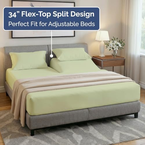 Flex Top Split Head King 4 Piece Sheet Set - Ultra-Soft - Light Sage Green - Image 3