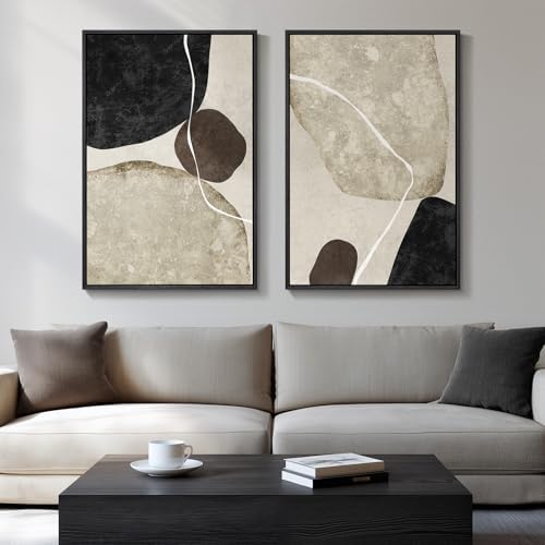 Large Framed Neutral Black Brown Abstract Wall Art for Living Room, 24x36 by Cuspin
