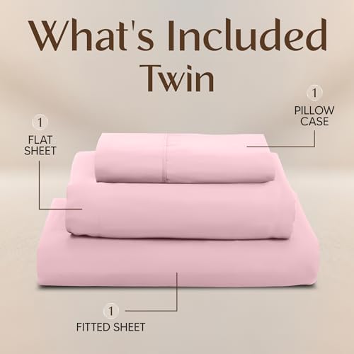 Twin Sheets Set, 3 Pieces 16" Deep Pocket Hotel Luxury Sheets, Crystal Pink - Image 3