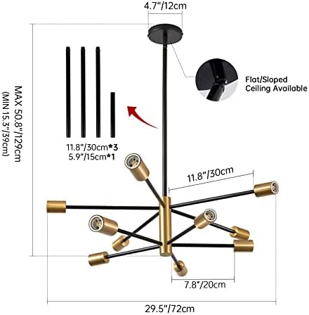 RUIYEY Sputnik Chandeliers Modern Black and Gold Chandeliers 10-Light Mid Century Farmhouse Chandelier Ceiling Light Fixture Height Adustable Pendant Light for Kitchen Island Living Room Dining Room - Image 5