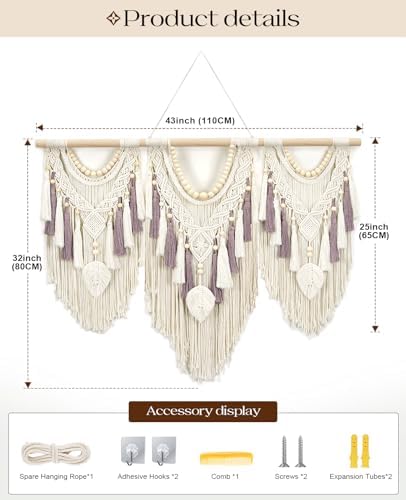 Tempospark Macrame Wall Hanging, 43"x32" Boho Wall Tapestry, Large Wall Art for Bedroom, Living Room, Dining Room, Nursery, Gallery, Office (Leaf&Bead) - Image 5