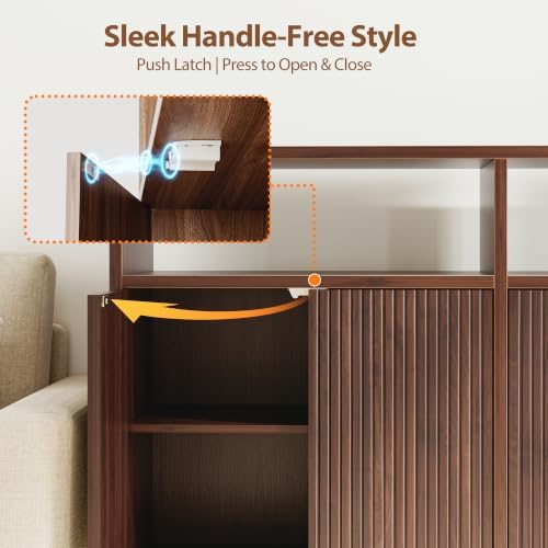 Mericonia Sideboard Buffet Cabinet Storage, Modern Wood Console Fluted Credenza - Image 7
