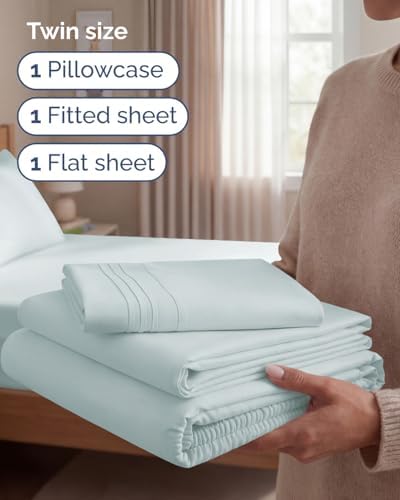 Twin Size 3 Piece Sheet Set - Comfy Breathable & Cooling Sheets - Ice Blue - Image 3