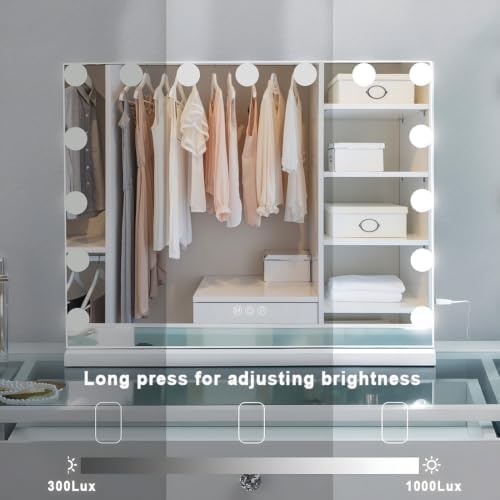 FENCHILIN Vanity Mirror with Lights, Hollywood Lighted Makeup Mirror with 15 Dimmable LED Bulbs for Dressing Room & Bedroom, Slim Metal Frame Design, Tabletop White - Image 4