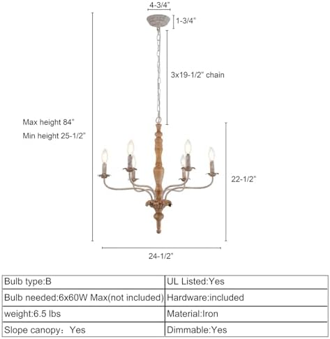 Farmhouse French Country Chandelier Distressed Wood for Living Room - Image 4