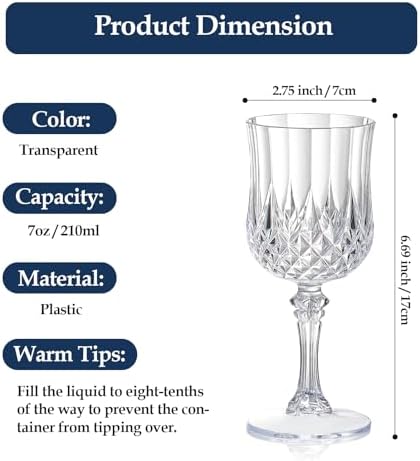 XUWAIDSGN 48 Pcs 7oz Plastic Vintage Wine Glasses Drinking Glasses Unbreakable Wedding Glassware Crystal Water Goblets Reusable Drinkware Vintage Champagne Flutes (48, Clear) - Image 2
