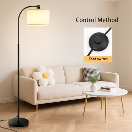 Floor Lamp for Living Room,Tall Standing Lamps Dimmable,Modern Floor Light with LED Bulb,3 Color Temperatures,Fabric Shades,Black Floor Lamps for Bedroom Dining Room Office Corner - Image 4
