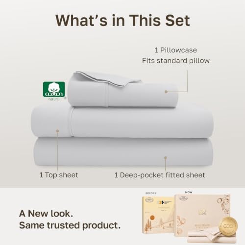 California Design Den 100% Cotton Sateen Twin Sheets Set, 3 Pcs Set, Silver - Image 3