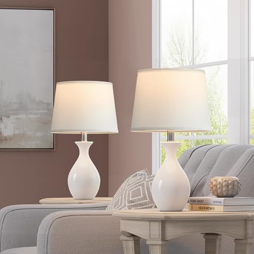 PARTPHONER Table Lamp Set of 2, Modern Ceramic Bedside Lamps for Night Stands, Classic Small Lamp Nightstand Lamp for Bedroom Living Room Desk End Table Rocker Swtich White - Image 4