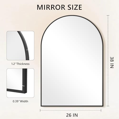 Arched Bathroom Mirror for Wall, 38" x 26" Metal Frame Vanity Mirror, Black - Image 6