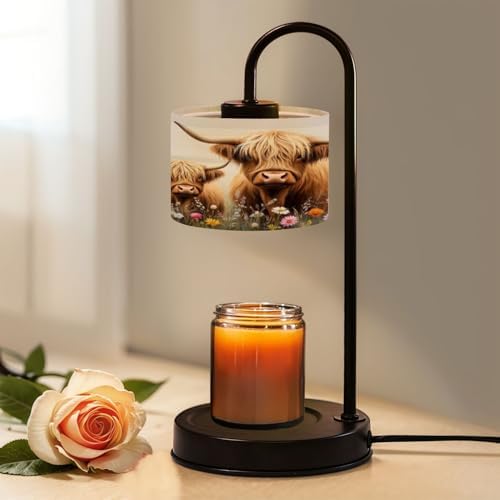 Candle Warmer Lamp with Timer and Dimmer, Highland Cow Fall Rustic Farmhouse Animal Daisy Flower Cows Long Wax Melt Warmer with 4 Bulbs, House Warming Birthday Gifts for Women Mom New Home Decor by Unknown