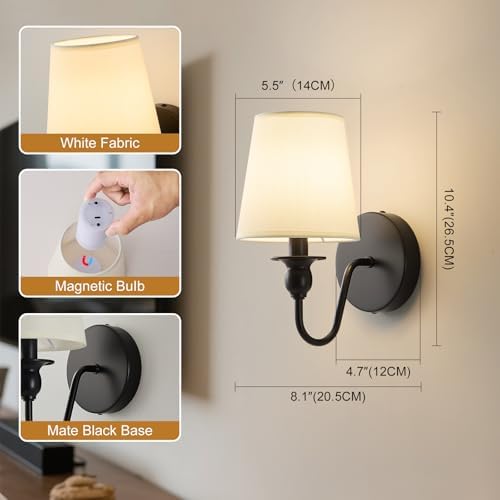Battery Operated Wall Sconce Set of 2,Rechargeable Wall Sconce with 10000mAh Dimmable Bulb and Remote,LED 15 Colors Black Wireless Battery Powered Wall Lamp with Fabric for Bedroom Living Room - Image 6