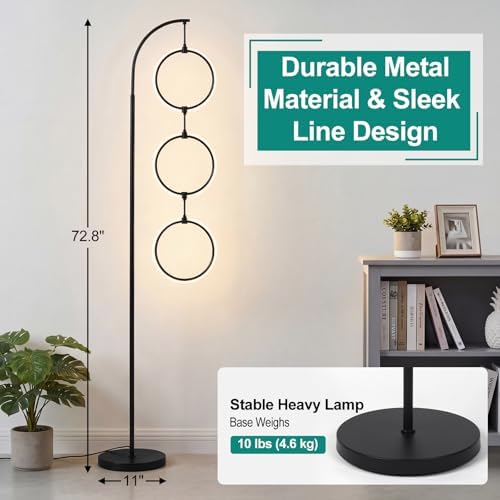 Bairth Black 3-Light LED Floor Lamp, Modern Arc Floor Lamp for Living Room - Image 6