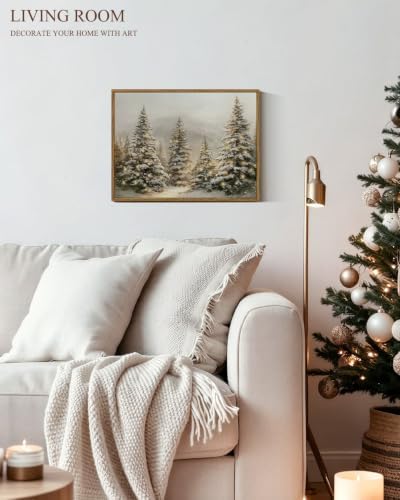 InSimSea Vintage Christmas Winter Framed Wall Art, Warm Forst Tree,12x16In - Image 2