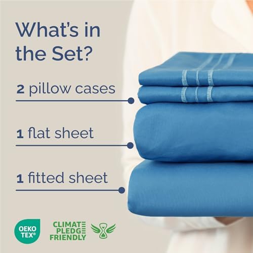 Full Size 4 Piece Sheet Set - Breathable & Cooling Sheets - Denim Blue - Image 2