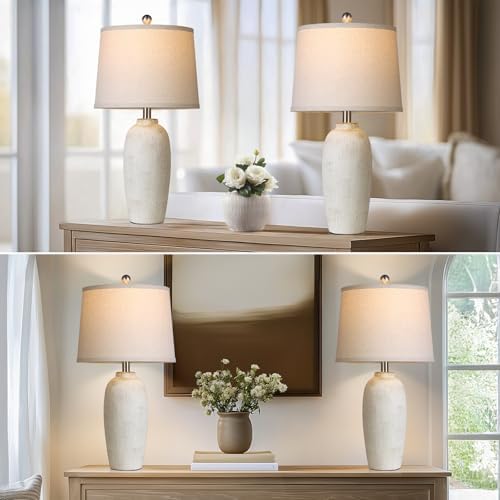 Jar Table Lamps Set of 2, 25" Ceramic Bedside Lamps for Bedroom, Beige Farmhouse Nightstand Lamps for Living Room - Image 5