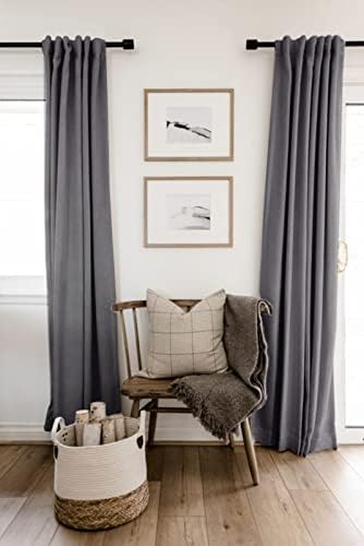 Faux Linen Total Blackout Curtains for Bedroom 63 Inches Long, Darkgray - Image 6