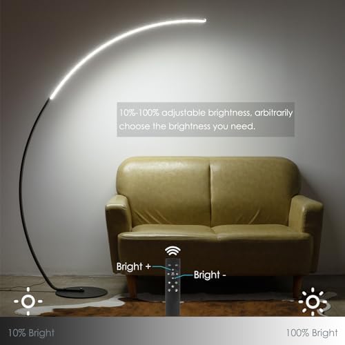 NUÜR 67" Black and Gold Arc Floor Lamp, Modern LED Standing Lamp - Image 3