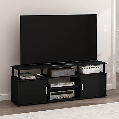 Furinno Jensen Entertainment Center Stand for TV up to 70 Inch, Plastic Pole, Americano/Black - Image 3