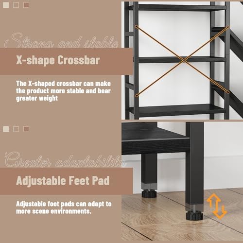 INNOD 70x70” Triple 5 Tier Book Shelf, Large Wooden Bookcase with 17 Open Display Shelf, Modern Tree Bookshelf Metal Frame Tall Book Case Furniture for Living Room Bedroom Home Office Black - Image 6
