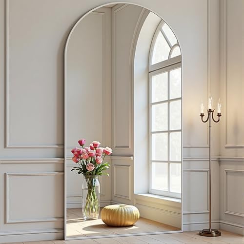 Prywot Arched Full Length Mirror, 76"x34" Free Standing Floor Mirror, White by Prywot