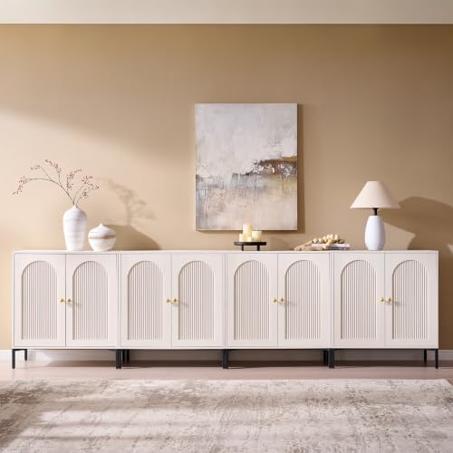 IFBUY 123.5" W Mid Century Modern TV Stands for Living Room, White - Image 3