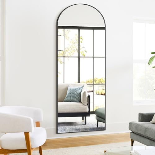 Arched Full Length Mirror, 70"x24" Standing Body Mirror for Wall, Black - Image 5