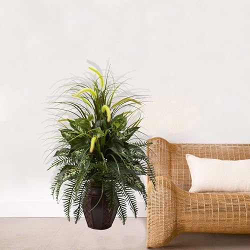 Nearly Natural 6727 3ft. Mixed Greens & Cattails with Planter, 26 x 26 x 36 inches, Green - Image 4