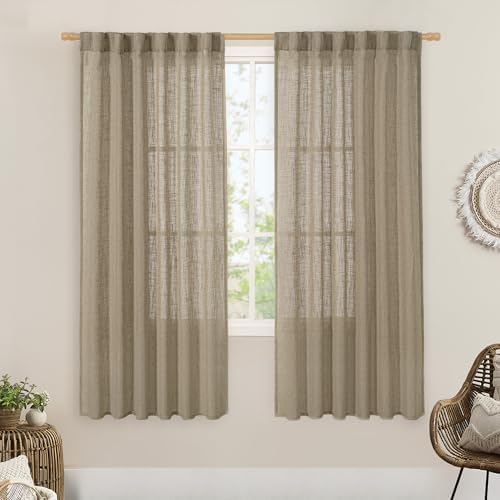 LAMIT Light Filtering Linen Curtains 68 inches Long for Bedroom 2 Panels by LAMIT