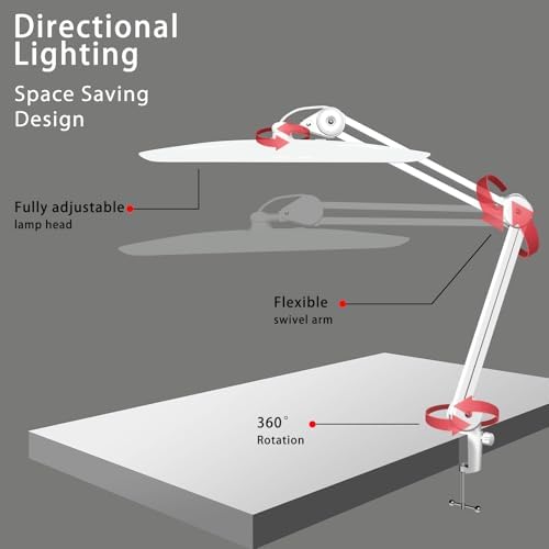 3500 Lumen Nail Desk Lamp, 38W Nail Tech Light Dimmable Task Lamp for Home Office Beauty Salon Workbench, Shadowless Nail Desk Light - 20 Inches Luxury White (Universal Manicure Table Clamp) - Image 4